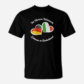 Italiener im Herzen T-Shirt, Schwarz mit Italien-Farben Herzen
