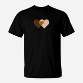 Schwarzes T-Shirt mit Herzen, Überlappendes Design in Erdtönen