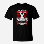 Schwarzes T-Shirt Zombie & Hase, Lustiges Kaninchenretter Tee