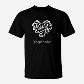 Yogaholic Schwarzes T-Shirt mit Herz, für Yoga-Liebhaber