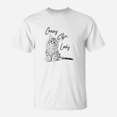 Crazy Cat Lady T-Shirt in Weiß, Lustiges Katzenliebhaber Tee