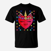 Cute Unicorn Face Valentine's Day Hearts T-Shirt For Girls