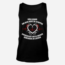 Schwarzes Unisex TankTop mit Herz-Flügel-Motiv, Süß genug um dein Herz zu stoppen - Seseable