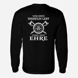 Schwarzes Langarmshirts mit Motiv Disziplin & Ehre, Motivations-Design - Seseable