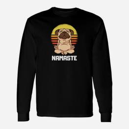 Namaste Pug Yoga Sonnenuntergang Langarmshirts, Entspannte Mops Design Tee - Seseable