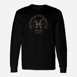 Schwarzes Langarmshirts mit österreichischem Fischmotiv, Vintage 1969 - Seseable