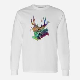 Farbenfrohes Hirsch-Aquarell Herren Langarmshirts, Künstlerisches Design - Seseable