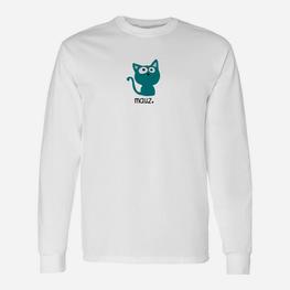 Kawaii Katzen-Motiv Langarmshirts 'Mauz' in Weiß für Tierliebhaber - Seseable