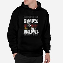 Schwarzes Herren-Hoodie Ehre & Gott, Slogan mit Grafik - Seseable