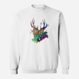 Farbenfrohes Hirsch-Aquarell Herren Sweatshirt, Künstlerisches Design - Seseable