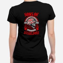 Sons of Düsseldorf Biker-Motiv Frauen Tshirt in Schwarz, Motorrad Design - Seseable