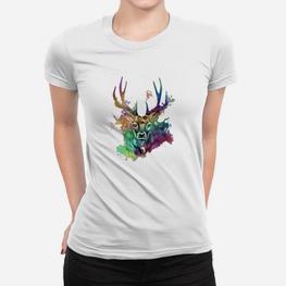 Farbenfrohes Hirsch-Aquarell Herren Frauen Tshirt, Künstlerisches Design - Seseable