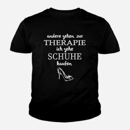 Schwarzes Kinder Tshirt Therapie durch Schuhkauf, Lustiges Oberteil - Seseable