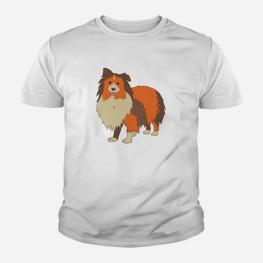 Sheltie Hund Grafik Kinder Tshirt für Herren in Weiß, Tierliebhaber Design - Seseable