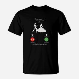 Flamenco Tanz T-Shirt, Lustiges Telefon-Wortspiel - Schwarz - Seseable