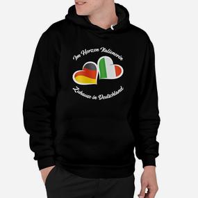 Italiener im Herzen Hoodie, Schwarz mit Italien-Farben Herzen - Seseable De