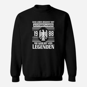Geburtsjahrgang 1988 Sweatshirt, Legendäres Design Das Leben Beginnt - Seseable De