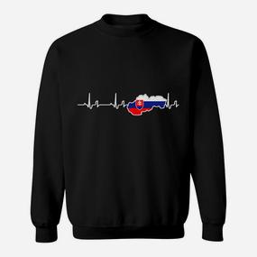 Herzschlag Slowakei-Flagge Sweatshirt, EKG-Design Schwarzes Tee - Seseable De