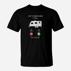 Camping-Herren-T-Shirt Schwarzes mit My Caravan is Calling Aufdruck - Seseable De