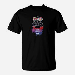 Hippie-Skull T-Shirt Schwarz mit Dark Vibes Only Aufdruck - Seseable De