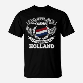 Holland-Liebhaber T-Shirt Schwarz mit Spruch 'Therapie in Holland' - Seseable De