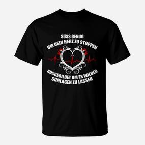 Schwarzes T-Shirt mit Herz-Flügel-Motiv, Süß genug um dein Herz zu stoppen - Seseable De