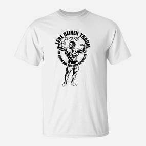 Fitness T-Shirt für Herren, Motivationsslogan & Bodybuilder Grafik, Weiß 2016 - Seseable De
