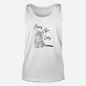 Crazy Cat Lady Unisex TankTop in Weiß, Lustiges Katzenliebhaber Tee - Seseable De