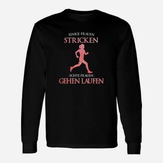 Lustiges Damen Laufshirt 'Stricken vs. Laufen', Motivations-Tee für Joggerinnen Langarmshirts - Seseable De