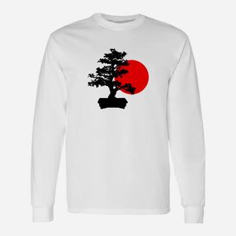 Bonsai-Baum und Sonnenaufgang Design Unisex Langarmshirts, Japanische Kunst Tee - Seseable De