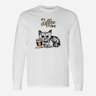Kätzchen Kaffeepause Langarmshirts, Lustiges Katzenmotiv für Kaffeefans - Seseable De