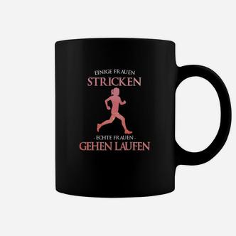 Lustiges Damen Laufshirt 'Stricken vs. Laufen', Motivations-Tee für Joggerinnen Tassen - Seseable De