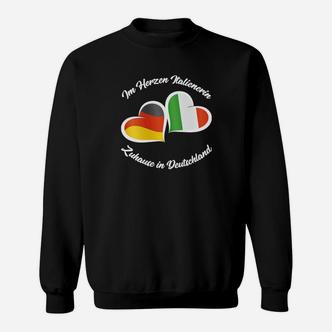 Italiener im Herzen Sweatshirt, Schwarz mit Italien-Farben Herzen - Seseable De