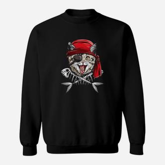 Schwarzes Sweatshirt mit Piratenkater-Druck, Lustiges Motiv für Katzenfans - Seseable De