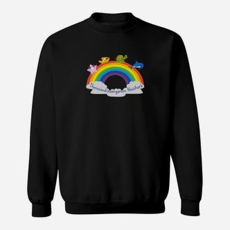 Schwarzes Sweatshirt mit Regenbogen & Cartoon-Tiermotiv - Seseable De
