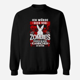 Schwarzes Sweatshirt Zombie & Hase, Lustiges Kaninchenretter Tee - Seseable De