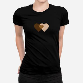 Schwarzes Frauen Tshirt mit Herzen, Überlappendes Design in Erdtönen - Seseable De