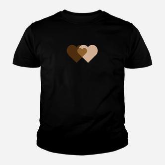 Schwarzes Kinder Tshirt mit Herzen, Überlappendes Design in Erdtönen - Seseable De