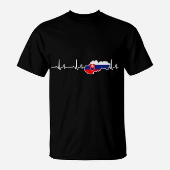 Herzschlag Slowakei-Flagge T-Shirt, EKG-Design Schwarzes Tee - Seseable De