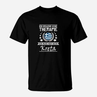 Kreta Therapie T-Shirt Schwarz mit Spruch & Griechischer Flagge - Seseable De