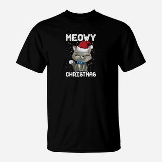 Meowy Christmas Katzen-Design Shirt, Lustiges Weihnachts-Tee - Seseable De