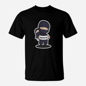 Ninja-Charakter-Design Schwarzes T-Shirt, Stylisches Outfit für Fans - Seseable De