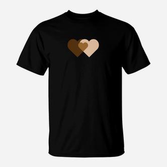 Schwarzes T-Shirt mit Herzen, Überlappendes Design in Erdtönen - Seseable De