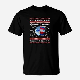 Ugly Christmas Tee mit Weihnachtspullover-Design & Weltkarte, Schwarzes T-Shirt - Seseable De