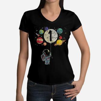 1 Years Old Birthday Boy Gifts Astronaut 1St Birthday Women V-Neck T-Shirt | Crazezy AU