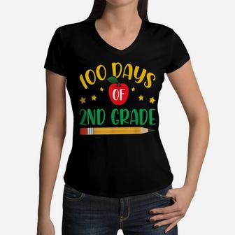 100 Days Of 2Nd Grade Student Girls Boys 100 Days Of School Women V-Neck T-Shirt | Crazezy AU