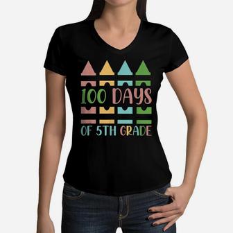 100 Days Of 5Th Grade School Kids Happy 100 Days Of School Women V-Neck T-Shirt | Crazezy UK