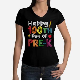 100 Days Of Pre K Teacher And Student Teacher Boy Girl Women V-Neck T-Shirt | Crazezy UK
