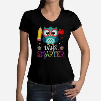 100 Days Smarter Owl Lover 100Th Day Of School Kids Boys Women V-Neck T-Shirt | Crazezy