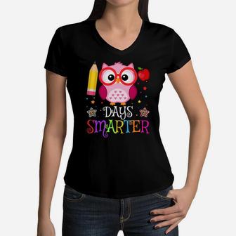 100 Days Smarter Owl Lover Kids Girls 100Th Day Of School Women V-Neck T-Shirt | Crazezy